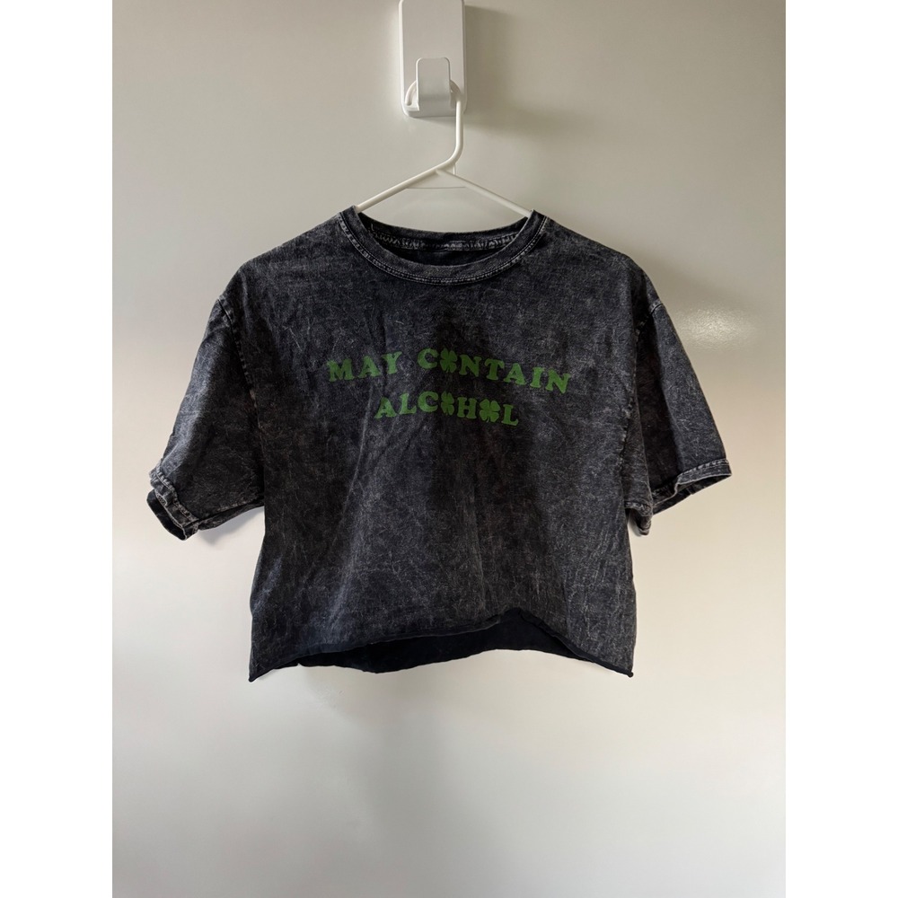 Fifth Sun Womens Medium May Contain Alcohol St Patricks Day Acid Wash Crop Top